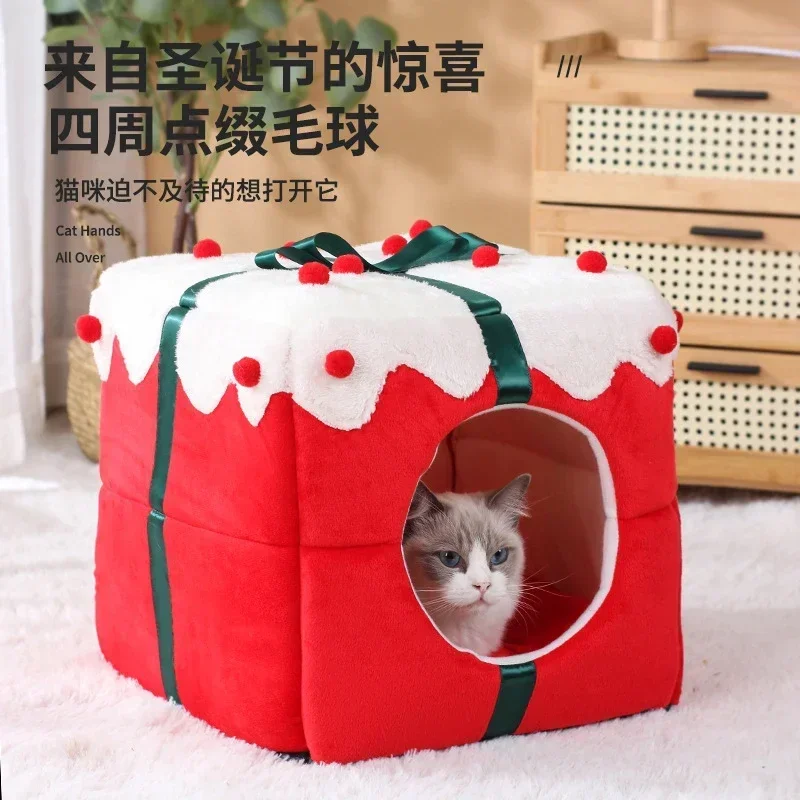 Cat Christmas cat nest winter thickened warm pet dog dog kitten cat winter sleep closed escape house