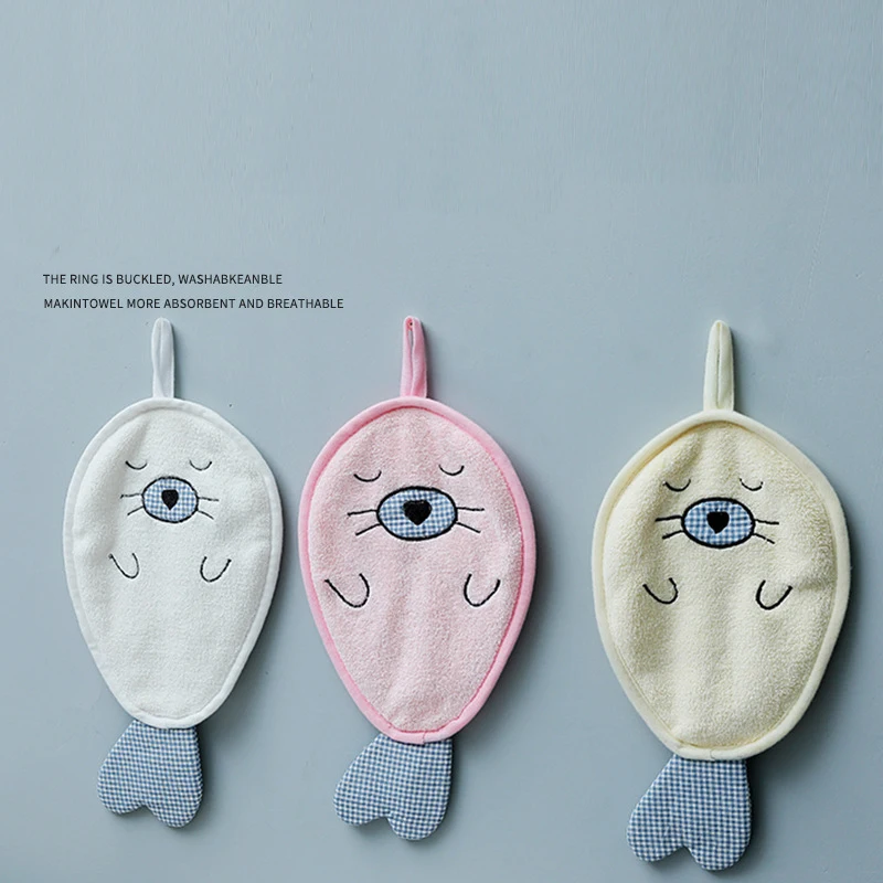 New Arrival Hanging Absorbent Coral Fleece Cartoon Hand Towel Kitchen and Bathroom Multi-purpose Child Towel Hand Towel