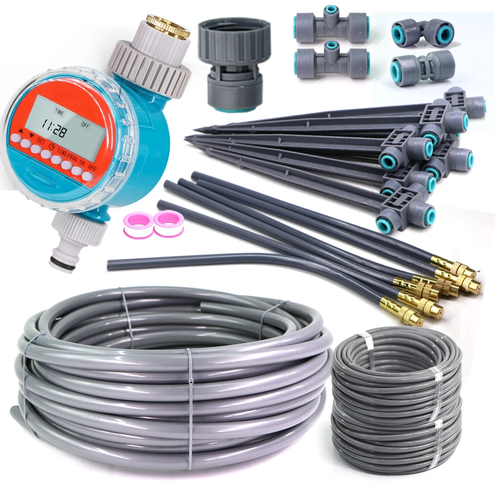 

20-50 м 20-50 см латунное сопло с бесплатным изгибом, распыленный ирригационный комплект, простая установка, 1/4 дюйма, 1/2 дюйма, поливочный шланг, быстрый разъем, запотевание, полив