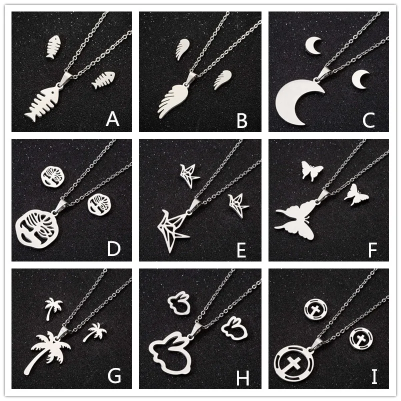 DIY accessories Ladies Korean version of personalized girl heart stainless steel stud earrings necklace set simple moon butterfl