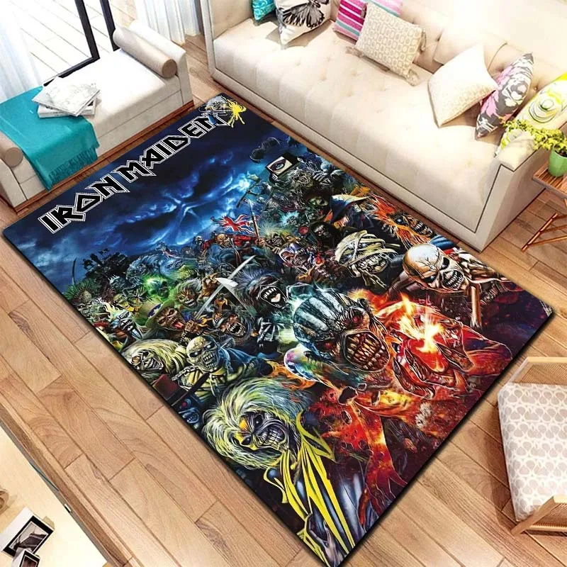 Image of 3D-Band-Teppich mit I-Iron-Maiden-Band-Aufdruck, rutschfeste, weiche Bodenmatte, Dekorteppich für Wohnzimmer, Schlafzimmer, Inneneinrichtung, Geschenk