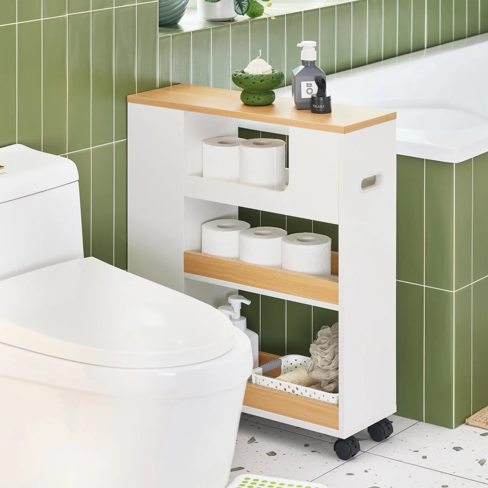 Factory Direct 2026 Factory Direct Slim Bathroom Storage Unit with Wheels, 3-Tier  Narrow Toilet Cabinet with 3-Tier Shelving