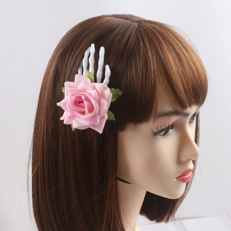 

20pcs Women Girls Hair Clips Horror Skull Hand Bone Simulation Rose Flower Hairpin Decoration Easter Cosplay Halloween