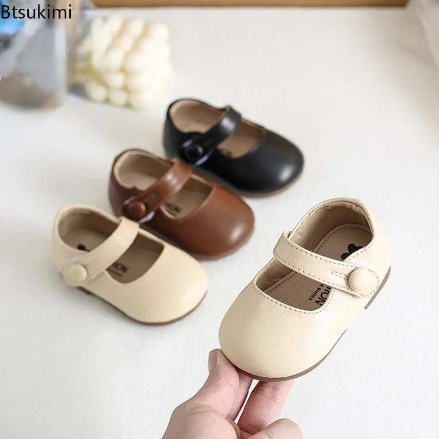 Baby Girls Leather Shoes Hook-loop Comfy Kids Classic Spring Autumn Solid Color British Style Party Wedding Girls Dress Shoes