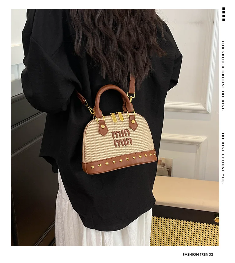 

"2025 New Rivet Shell Bag, Women's Fashion Shoulder Purse, European Style Messenger Handbag with Metal Studs"