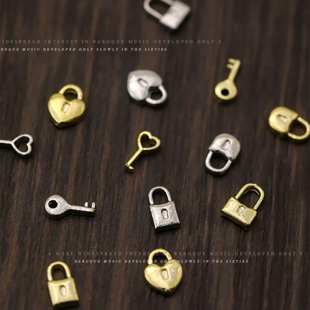 20pcs Mix Lock Key Nail Art Charm Gold Silver 3D Exquisite Sweet Heart Nail Decoration for Manicure DIY  Aolly Accessories Parts