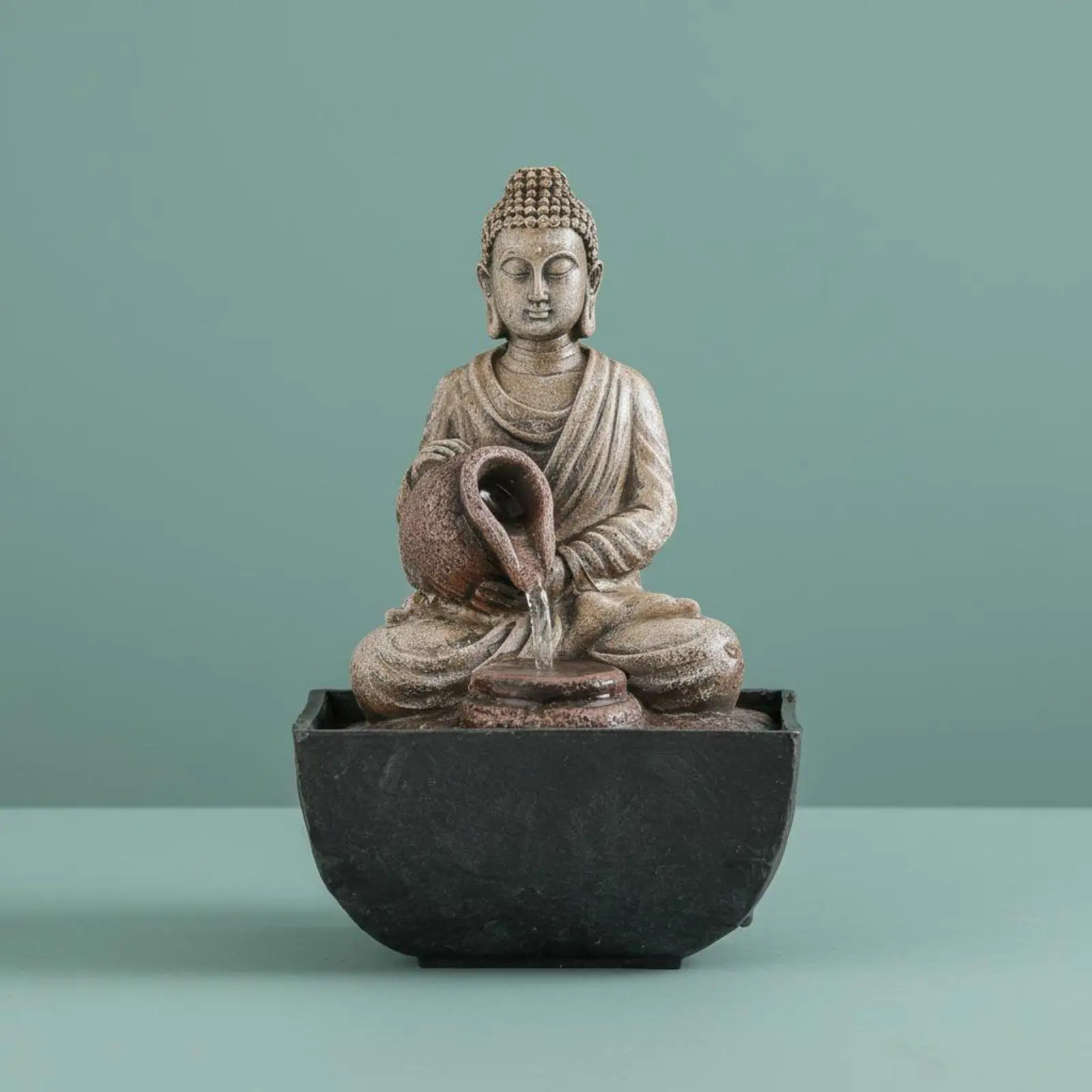 Tabletop Decorative Fountain Feng Shui Buddha Statue Desktop Waterfall for Desk Home Relaxing Meditation Area