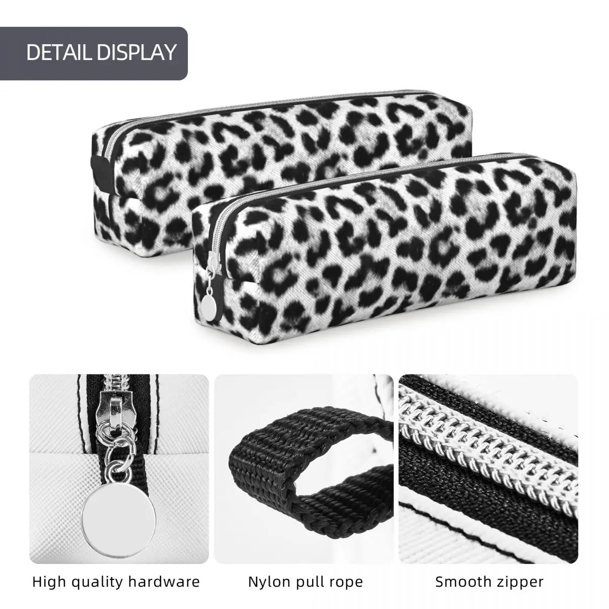 Simpatico astuccio con stampa leopardata in bianco e nero Pencilcases mimetici penna bambini borse a matita di grande capacità studenti cerniera