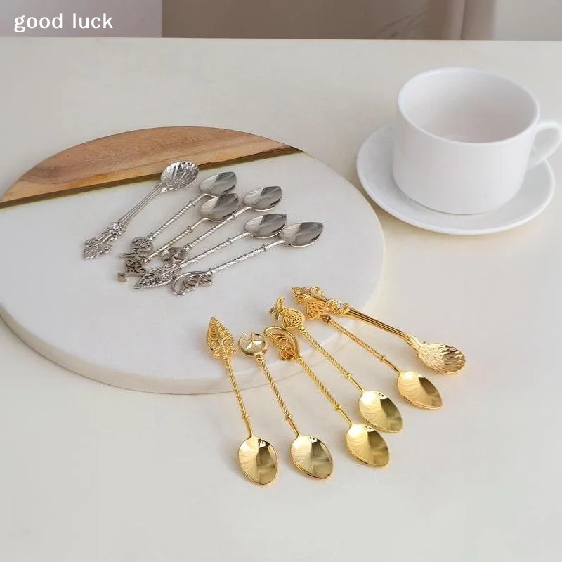AnswerNew Vintage Coffee Spoon Tableware Elegant Soup Spoon Metal Teaspoon Decorative Stirring Spoons