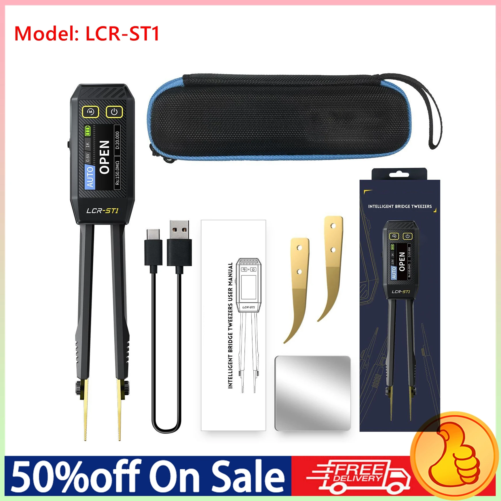 For FNIRSI LCR-ST1 Smart Tweezer LCR/SMD/ESR Tester Resistance Capacitance Inductance Continuity Diode Test Auto Multimeter Tool