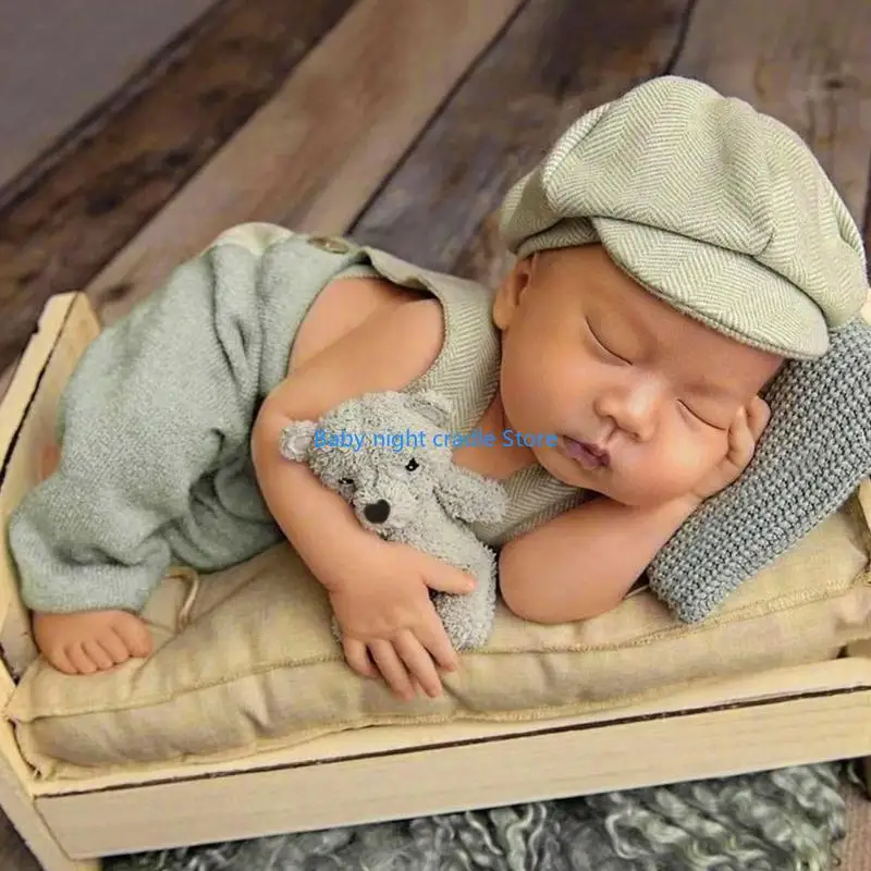 J2FF ملابس تنكرية للأطفال للتصوير الفوتوغرافي قبعة بحافة منحنية رومبير ملابس لحديثي الولادة ملابس للتصوير الفوتوغرافي للأطفال