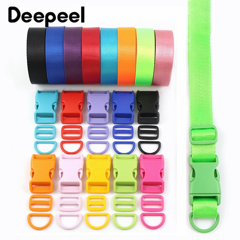 

1-5Sets 20/25mm Colored Nylon Webbing Plastic D Ring Pet Collar Tri-Glide Slider Clasp Bag Straps Release Buckle DIY Accessories