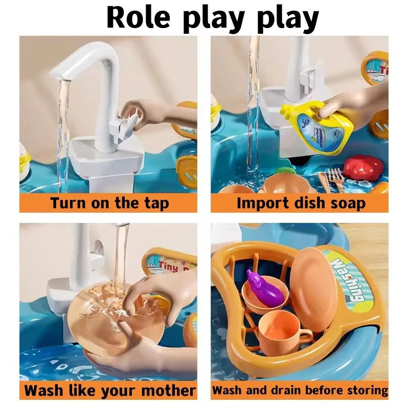Nuovi bambini lavello da cucina giocattoli da pesca simulazione lavastoviglie elettrico con acqua corrente giochi di finzione giochi di ruolo ragazza ragazzo giocattolo