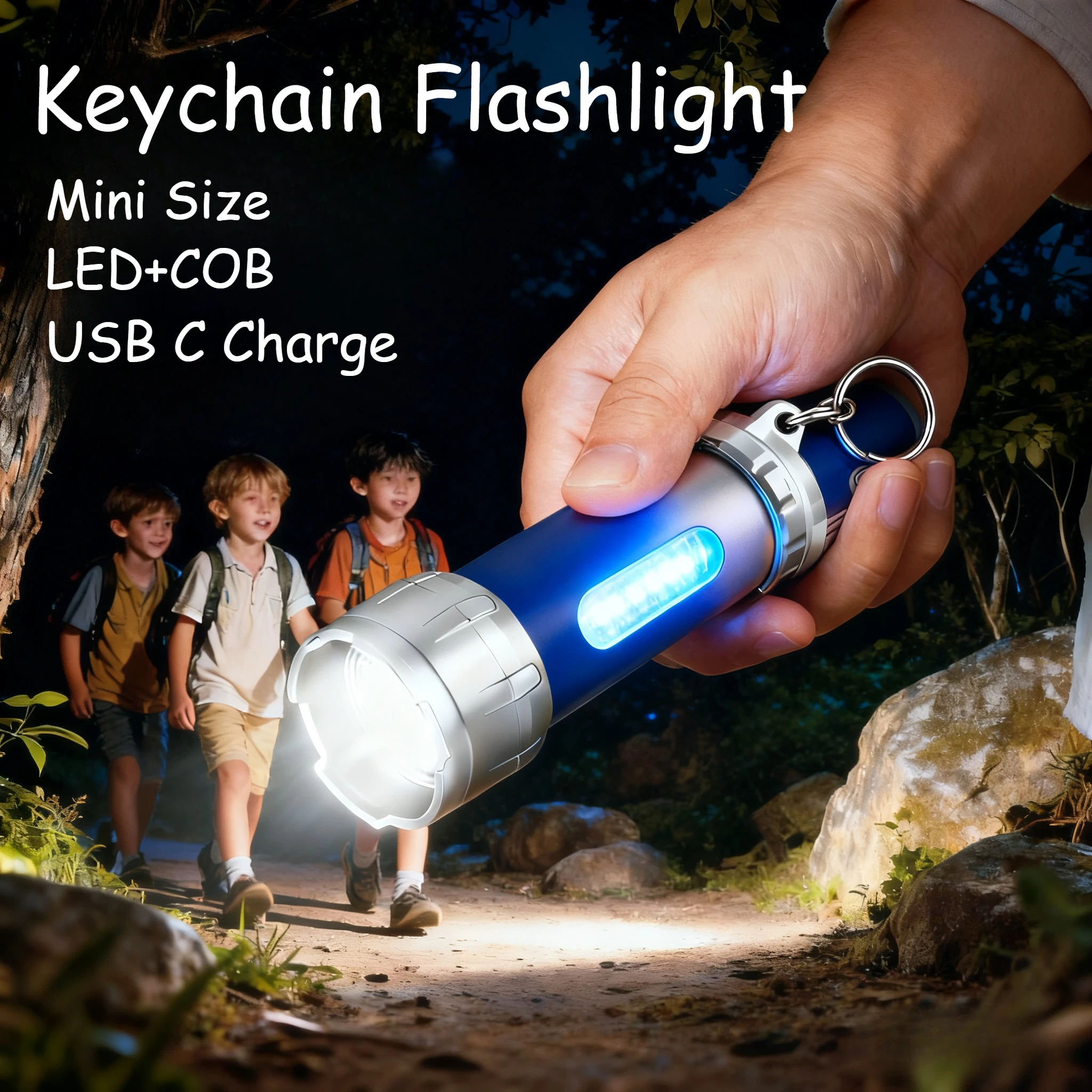 Portable COB Flashlight Super Bright COB Floodlight Torch USB C Rechargeable Flashlight Outdoor Camping Torch Children's Gift