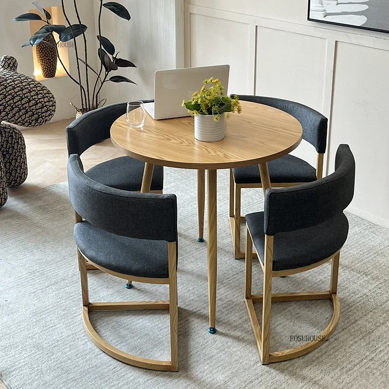 

Nordic Wooden Dining Tables Simple Sales Office Reception Tables and Chairs Light Luxury Small Apartment Balcony Round Table Set