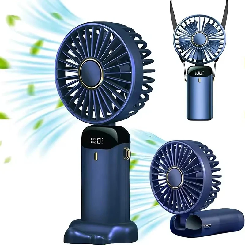 

Mini Handheld Fan 5 Speeds USB Charging Hanging Neck Fan LED Digital Display For Outdoor Sport Student Office Desktops Small Fan