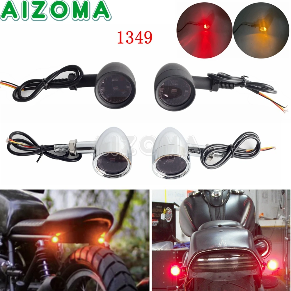 10mm Aluminum LED Turn Signal Light Amber & Red Tail Brake Indicator Signal Lamp For Harley Sportster Cafe Racer Chopper Bobber