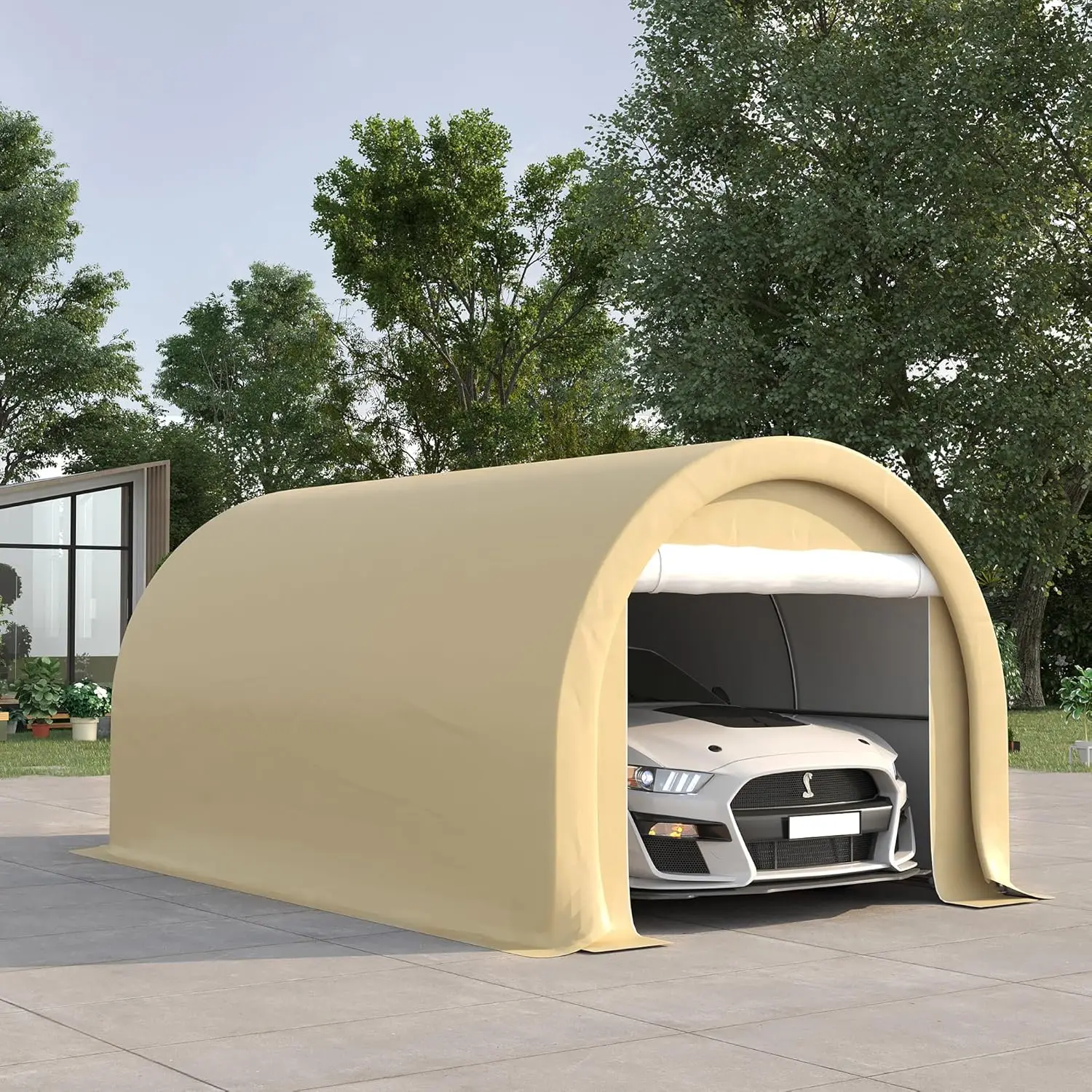  Heavy Duty Portable Garage Storage Tent with Large Zippered Door, Anti-UV PE Canopy Cover for Car, Truck,