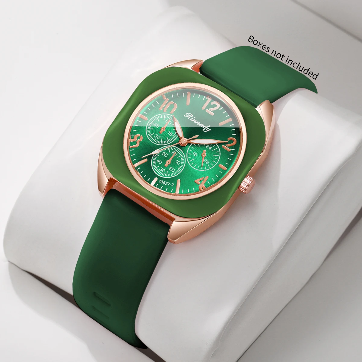 Fashion Women Square Quartz Watch Green Silicone Strap Decorative Three Dials Sports Wristwatches Relogio Feminino（Without Box）