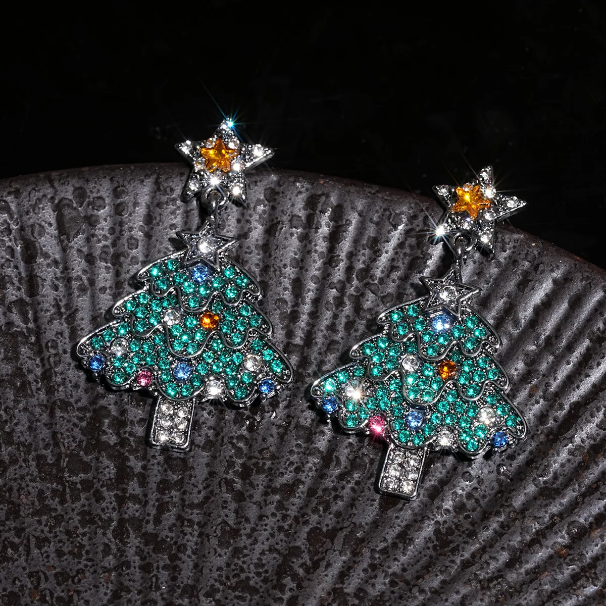 Silver Needle European and American Cross-border Diamond-encrusted Christmas Tree Pendant Earrings Fashion Personality Earrings