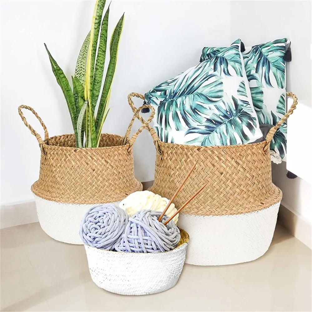 Seaweed Wicker Basket Rattan Hanging Flowerpot Dirty Clothes Dirty Clothes Basket Storage Basket Wicker Basket For Home Garden