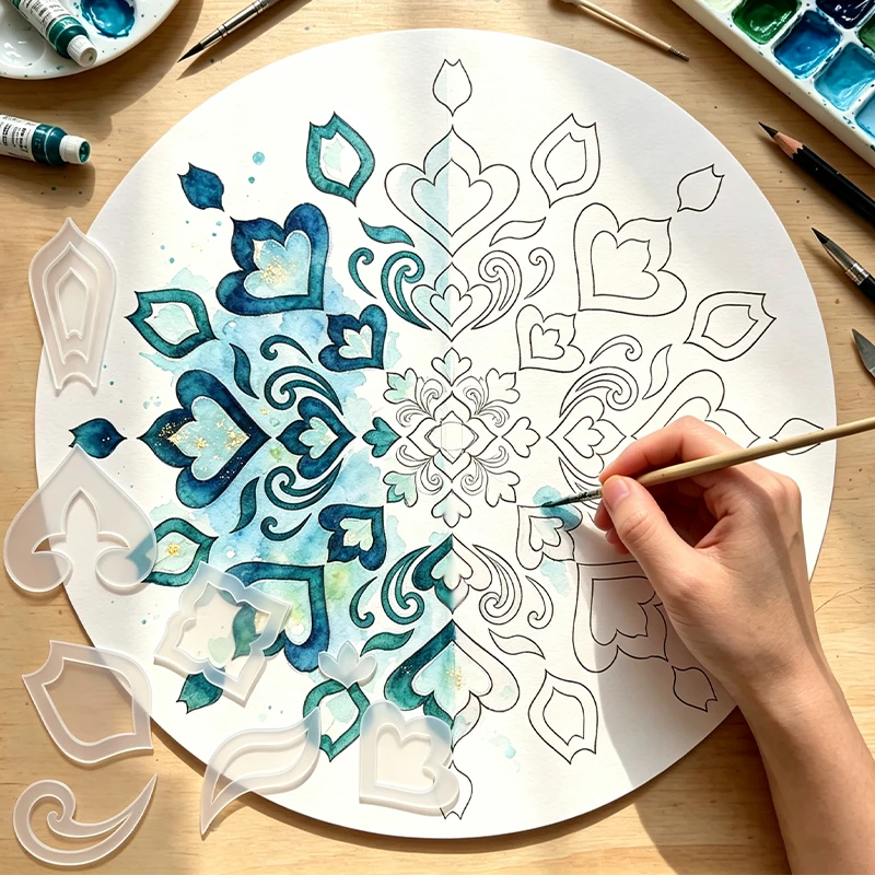 YOMDID 54pcs Transparent PET Mandala Template Set DIY Art Craft Stencil With 14 Basic Pattern 3 Sizes Perfect For Dot Painting