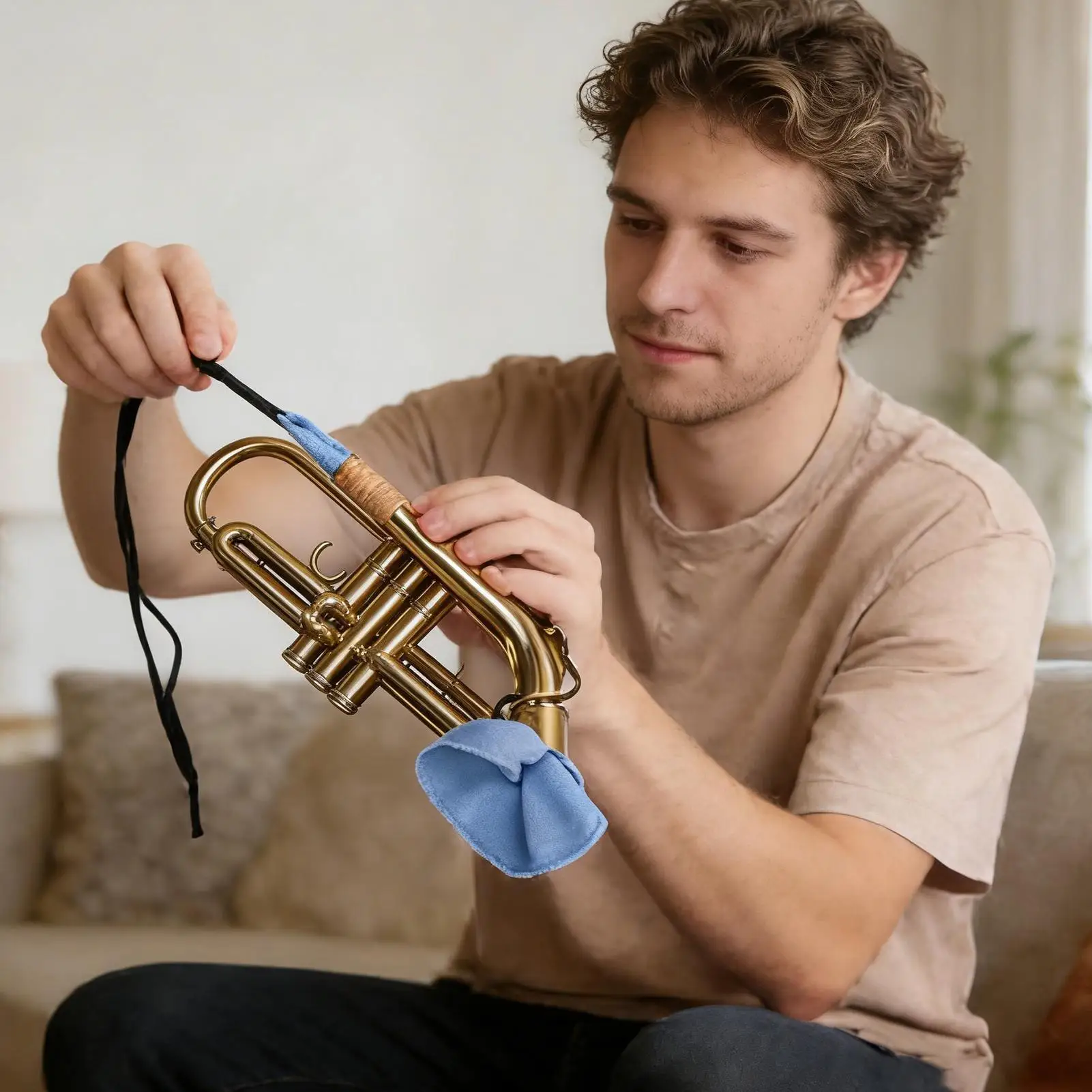 Saxophone Cleaning Cloth Kit 2 Pieces Soft Saxophone Care Tool Clarinet Cleaning Swab for Musician Student Wind Instrument Band