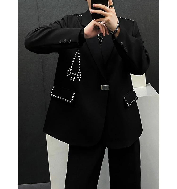 الرجال 2025 الخريف جديد برشام مشبك معدني تصميم البدلة الستر الرجال الموضة تنوعا فضفاض أنيق شخصية السترة الستر