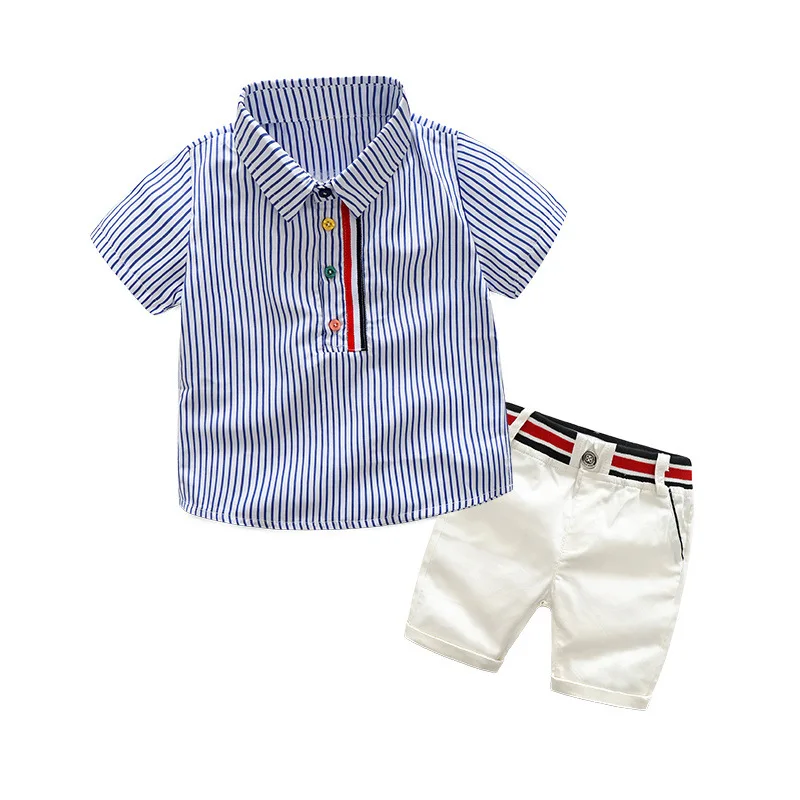 

Summer Children Baby Clothes Short Sleeve Striped Shirt Pants Gentlemen Elegant Suit Kids Tracksuit For Toddler Boys Casual Sets