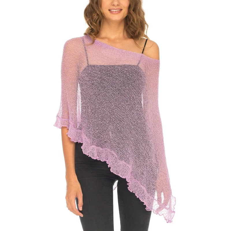 สตรี Sheer Poncho Shrug ถัก Bolero Pullover ไม่สมมาตรตาข่ายผ้าคลุมไหล่ Y2k Going Out Travel Cover Up