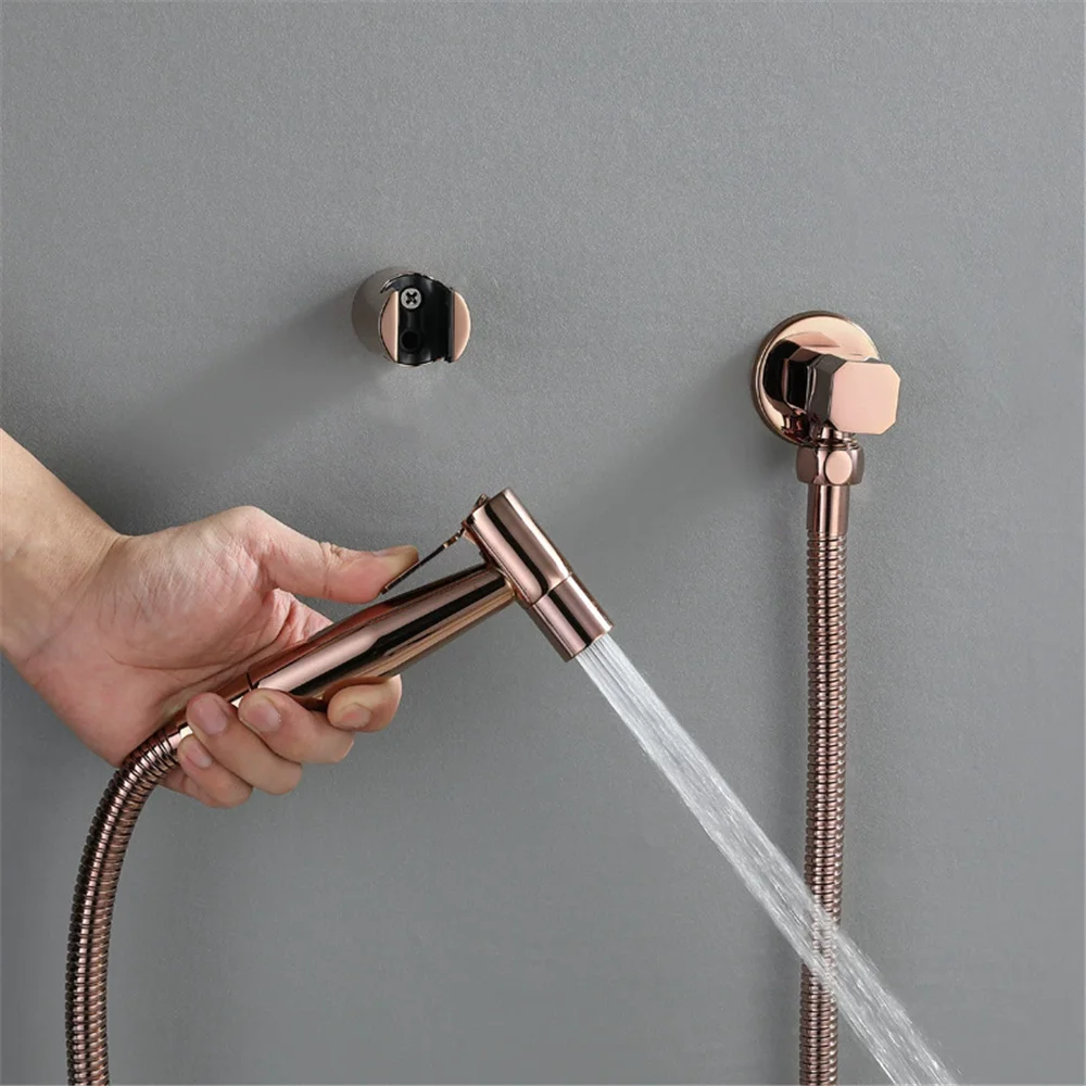 

Hand Held Bidet Sprayer Douche Toilet Kit Bidet Faucet Rose Gold Round Shattaf Shower Head Copper Valve Set Jet Bidet Faucet