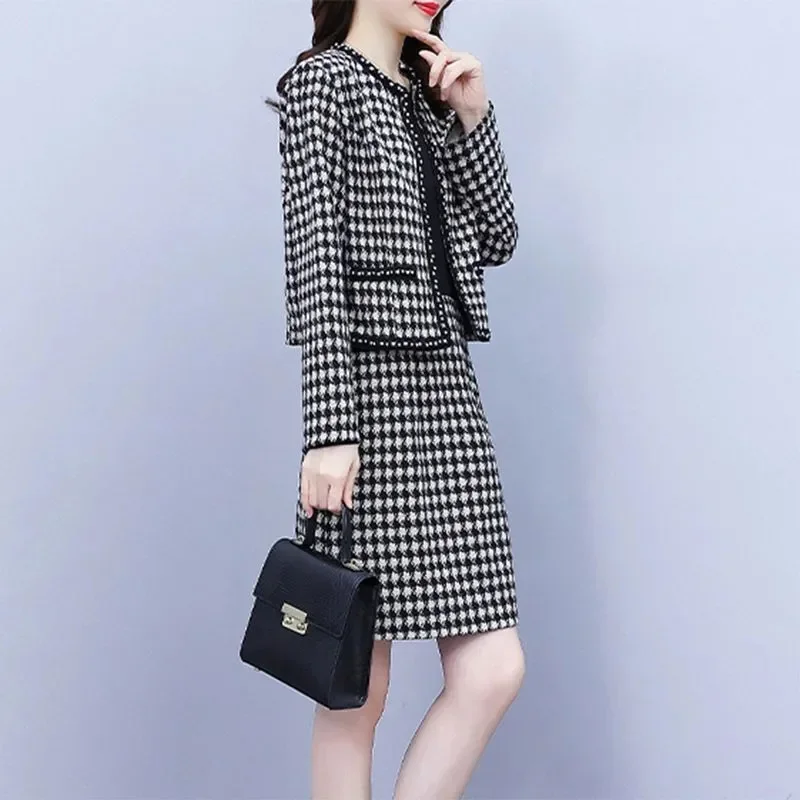 Pop eendelig/pak tweedelige jurk damespak jurk 2025, nieuwe lente herfst en winter verdikking kleine geursets vrouwelijk