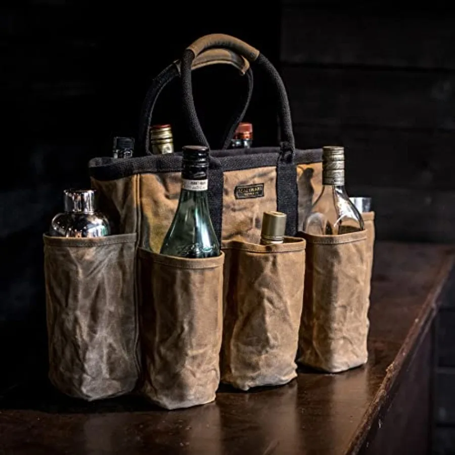 14 حقيبة إمداد قماش مشمع لأدوات الحدائق ومنظم التنظيف وحقيبة تخزين متعددة الاستخدامات مع جيوب باللون البني الثقيل Du #6