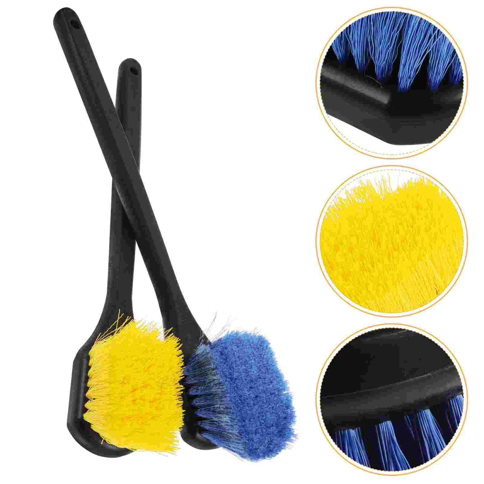 2 Pcs Tire Brush Cleanser Car Wheel Detailing Hub Plastic Washing with Long Handle