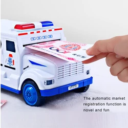 Chargeable Cash Coins Vehicle Automatic Money Roll, Large Capacity Password Lighting Police White Saving Storage Tank Piggy Bank