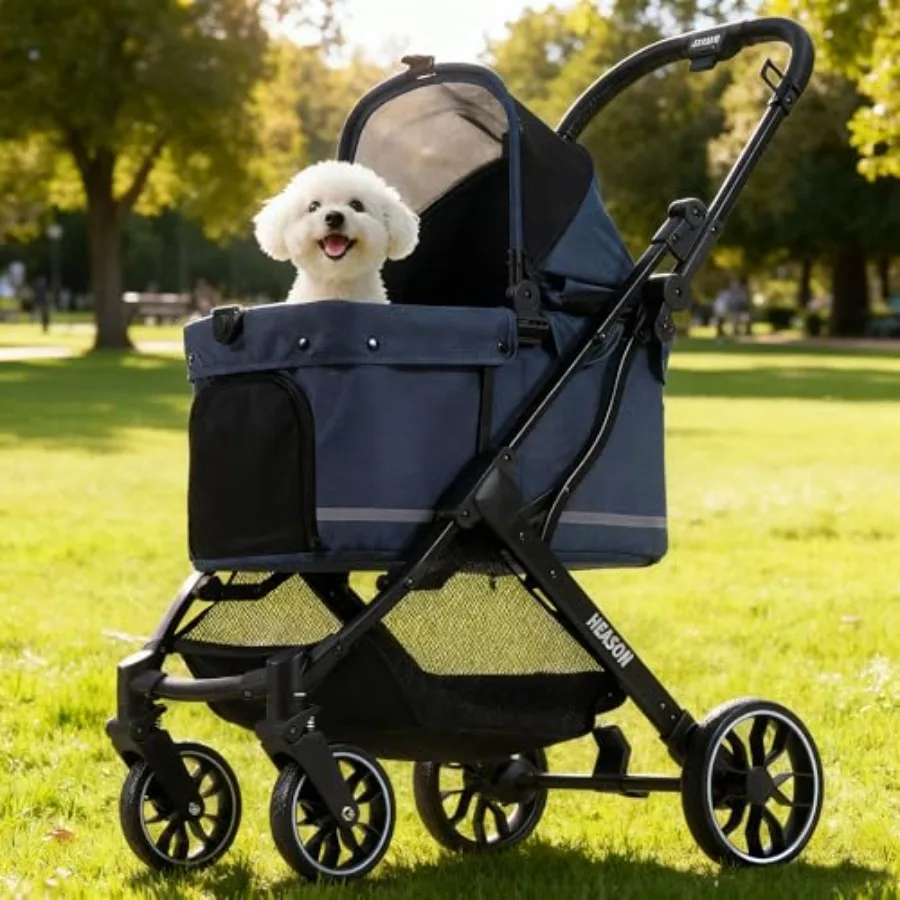 

Dog stroller for outdoor travel, heavy-duty polyester with black color, waterproof rain cover and adjustable sunshade canopy