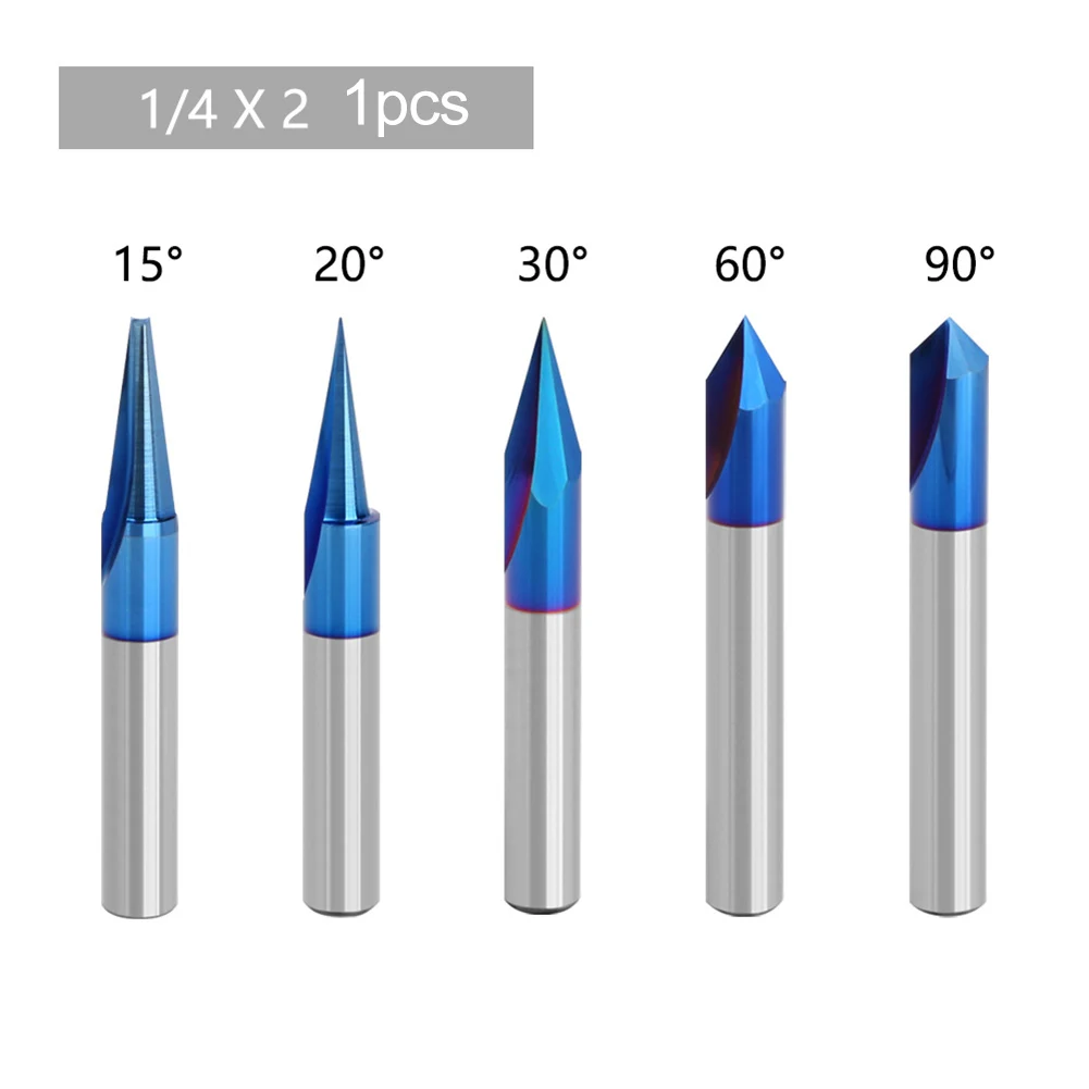 1/4-дюймовая гравировальная фреза с хвостовиком, твердосплавная концевая фреза с ЧПУ, фреза с V-образной канавкой и синим покрытием NACO для резьбы по гравированию