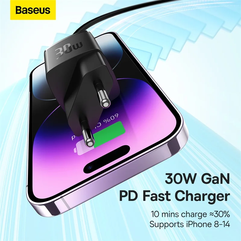 Baseus 30W GaN Charger PD Fast USB Type C Charger USB C PD3.0 QC3.0 PPS Quick Charging For iPhone 15 14 13 12 11 Pro Max Tablets