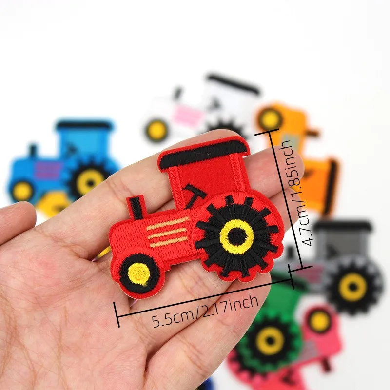 6pcs 55x47mm Mixed Cute Truck Patches DIY Embroidered Tractor Appliques Iron On Fabric Cartoon Badges Sewing Stickers Sewing DIY