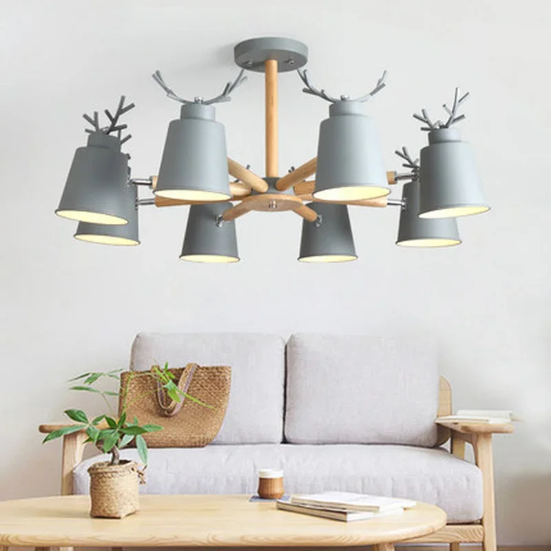 Nordic LED Chandelier Lighting With Metal Lampshade For Living Room Gray Lustre White Bedroom Lustres Green HangLights