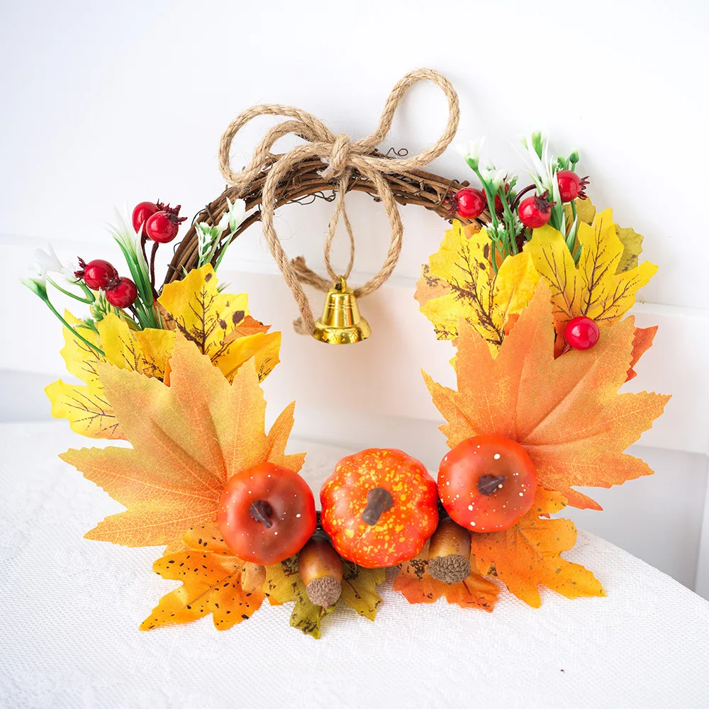 Fall Wreaths For Front Door Autumn Wreath With Berry Pumpkin Maple Leaves Halloween Thanksgiving Harvest Festival Decoration