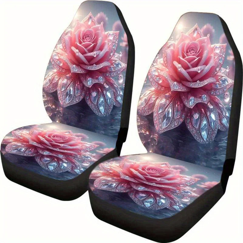 

Набор чехлов на автомобильные сиденья с блестящей розой из 2 предметов — элегантный дизайн с розовой розой, прочный холст, подходит для автомобилей, внедорожников, грузовиков — стильный