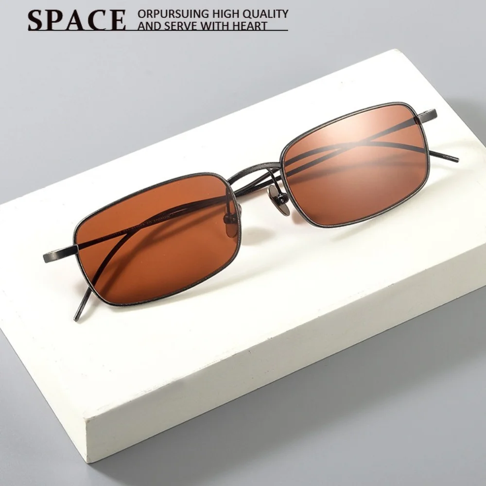 Top Quality Pure Titanium Sunglasses Rectangular Full Frame Nylon Lens UV400 Protection Small Square Sun Glasses for Men Women