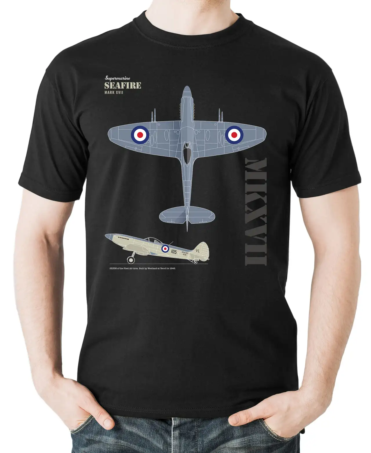 RAF Supermarine Seafire MK XVII Spitfire Fighter T-Shirt 100% Cotton O-Neck Summer Short Sleeve Casual Mens T-shirt