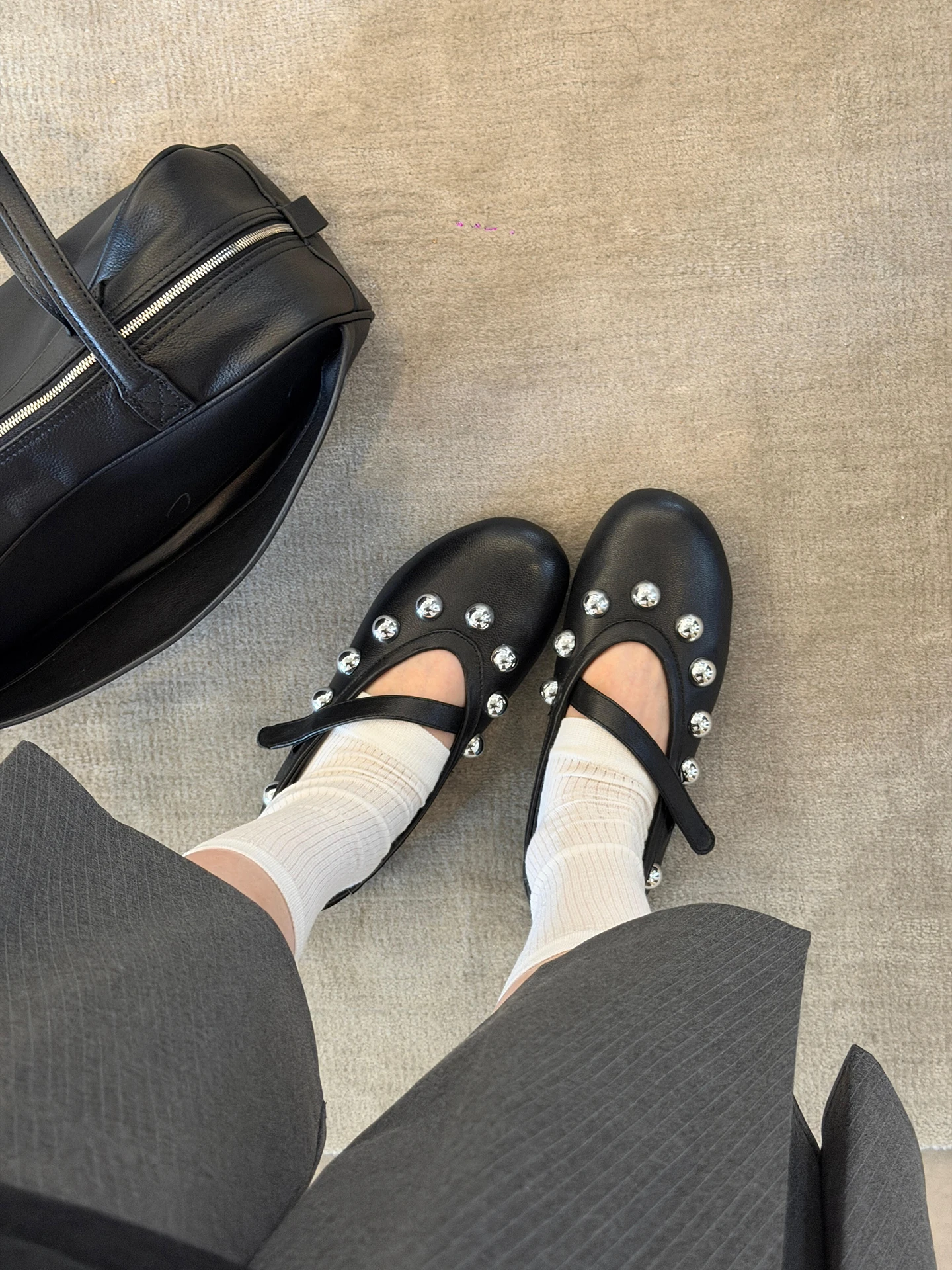 retro-leather-mary-jane-flat-ballet-shoes-round-toe-buckle-women's-slip-on-shoes-black-flat-heel-fashionable-casual-footwear
