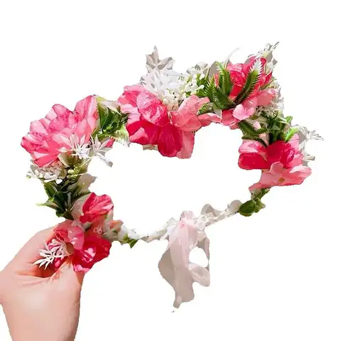 Summer Flower Crown for Women and Girls Beach Traveling Hair Accessories Floral Headbands Super Fairy Ribbon Hairbands Tiaras