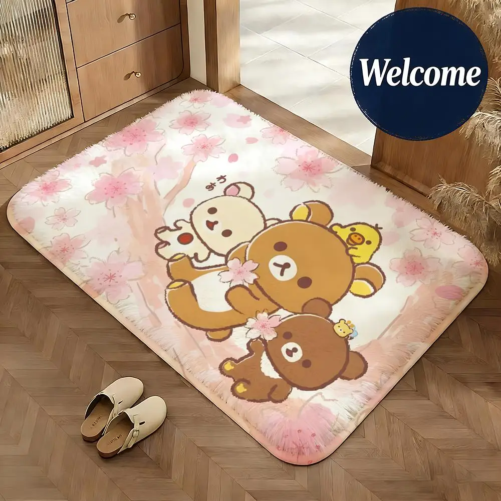 Weiche Flanell-Bodenmatte mit Rilakkuma-Motiv, rutschfeste, saugfähige Fußmatte für Badezimmer, Schlafzimmer, Heimdekoration, Teppich – Detail 7