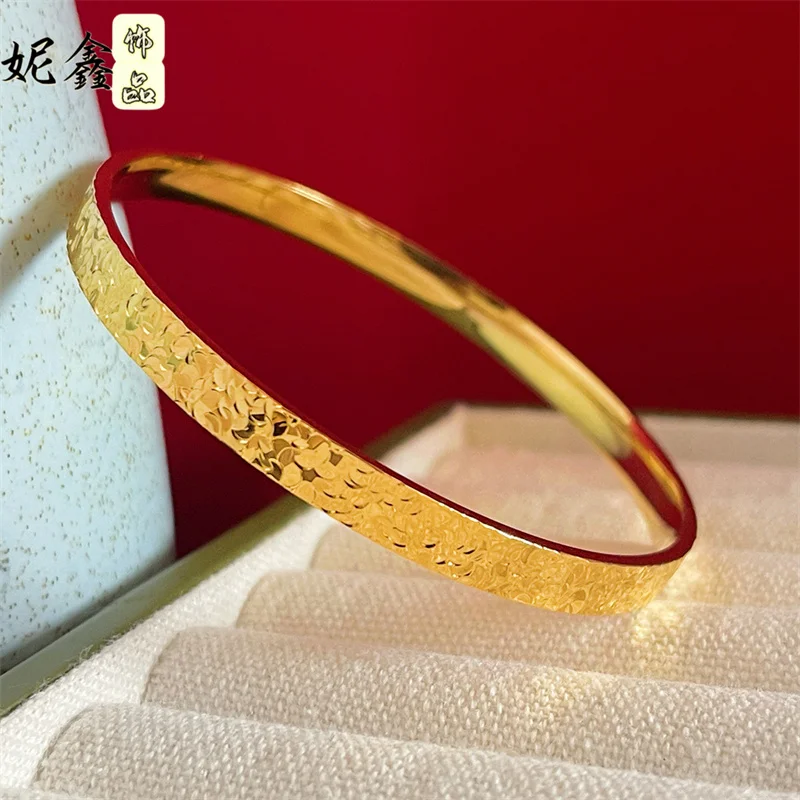 

Высококачественный блестящий золотой браслет Ice Shard AU99, женский однотонный закрытый браслет 24 карата, стильный подарок на день рождения