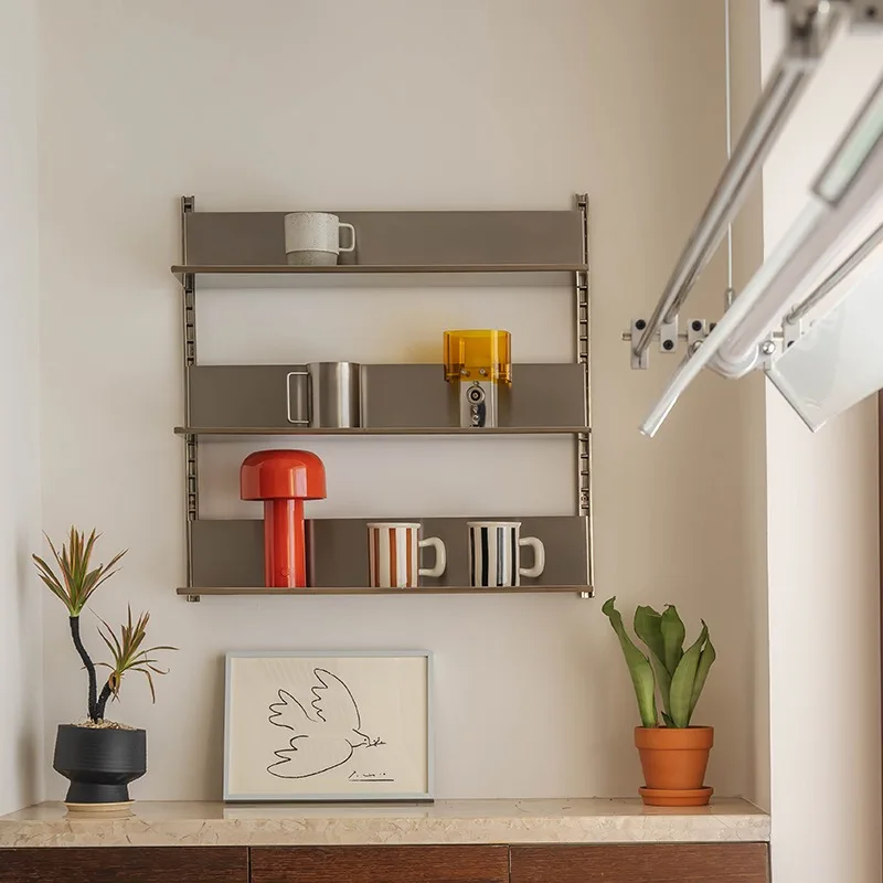 

Bauhaus Wall Mounted Rail System Stainless Steel Bookcase Modern Living Room Display Shelf Modular Cup Holder for Coffee Corner