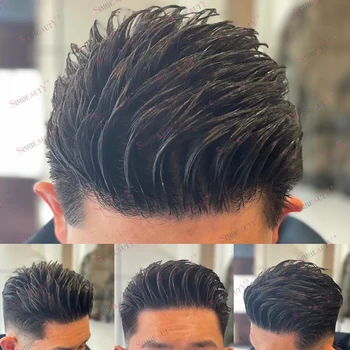 Full Silk Base Men Human Hair Toupee Natural Hairline Super Durable Silk Top Man Wigs Replacement System Hairpieces Long Last